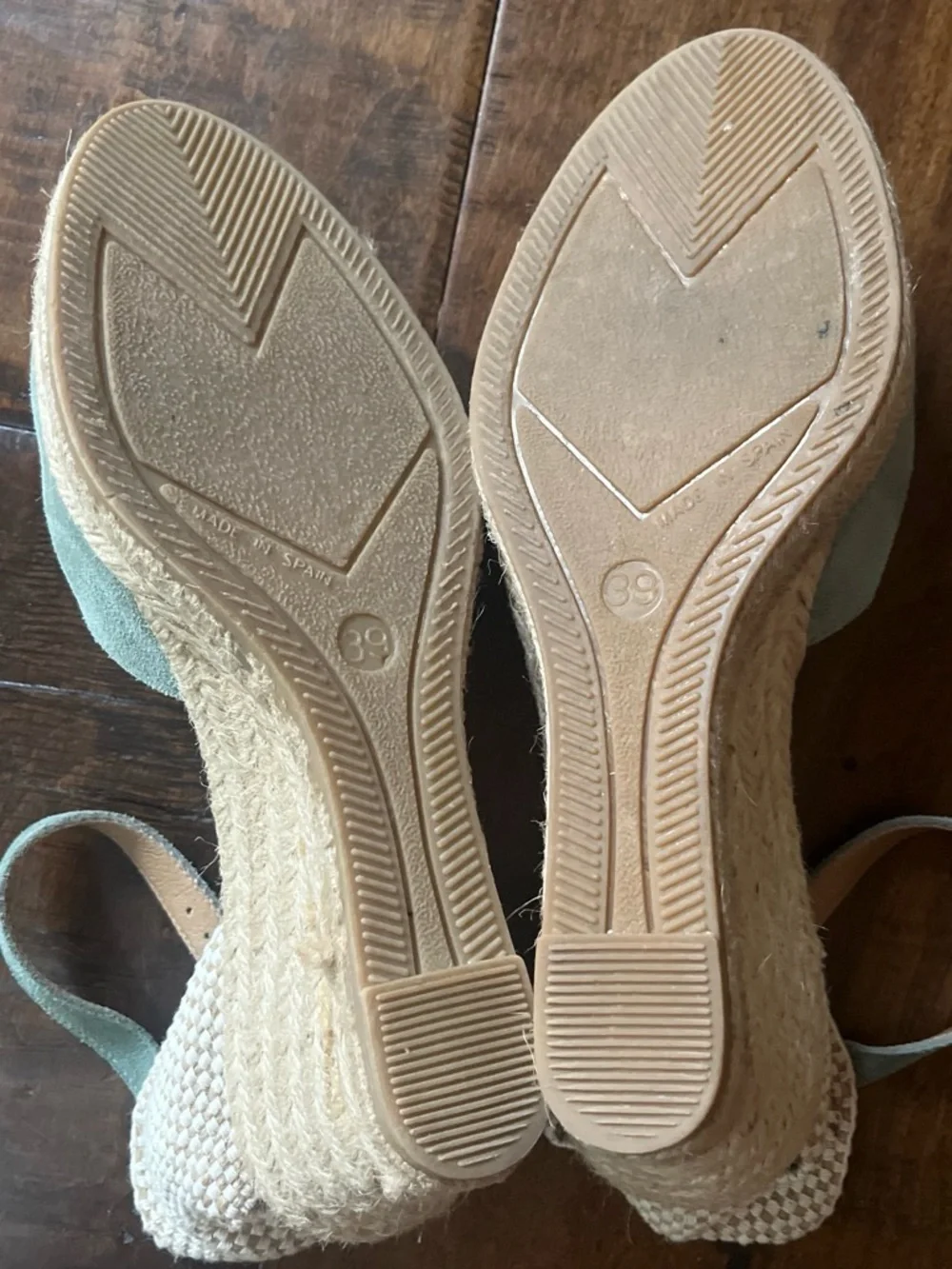 Paseart sage mint green suede ankle strap espadrille wedge sandals Sz. 8